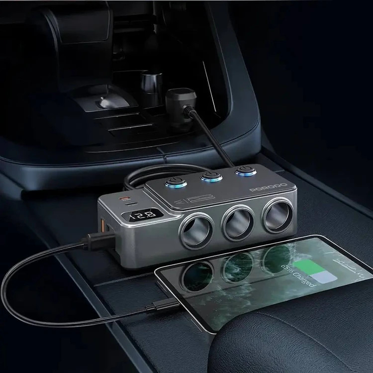 شارژر فندکی خودرو 120 وات پرودو مدل Porodo 120W Car Charger Hub - تصویر 3