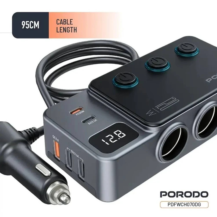 شارژر فندکی خودرو 120 وات پرودو مدل Porodo 120W Car Charger Hub - تصویر 2