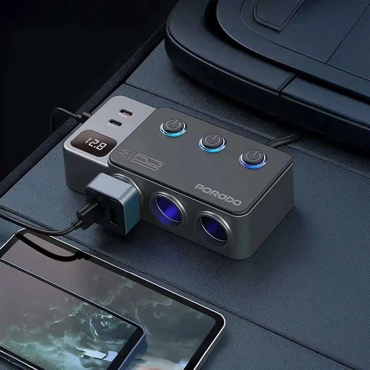 شارژر فندکی خودرو 120 وات پرودو مدل Porodo 120W Car Charger Hub