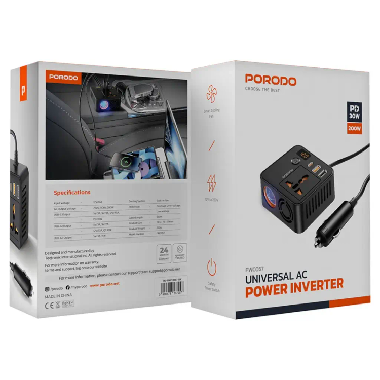 اینورتر فندکی خودرو پرودو Porodo FWCH057 Inventer Car 200W - تصویر 2