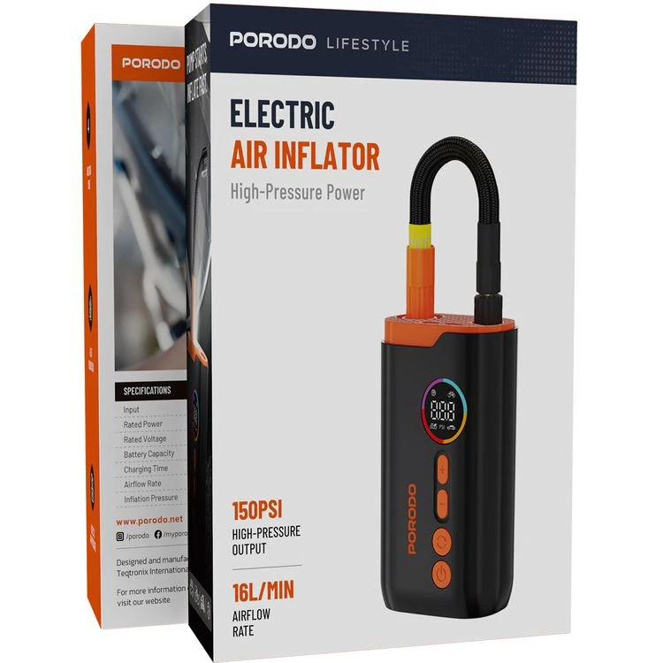 پمپ باد و چراغ قوه شارژی پرودو Porodo Lifestyle Electric Air Inflator PD-LFST181