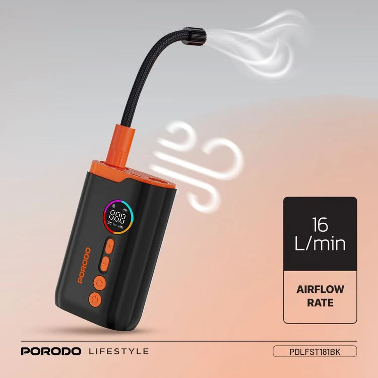 پمپ باد و چراغ قوه شارژی پرودو Porodo Lifestyle Electric Air Inflator PD-LFST181 - تصویر 8