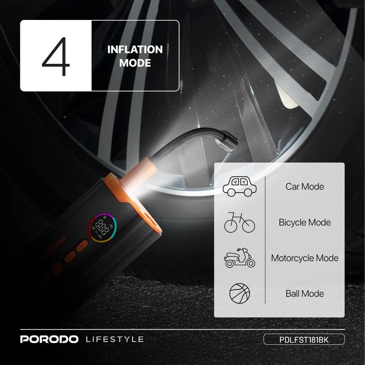پمپ باد و چراغ قوه شارژی پرودو Porodo Lifestyle Electric Air Inflator PD-LFST181 - تصویر 9