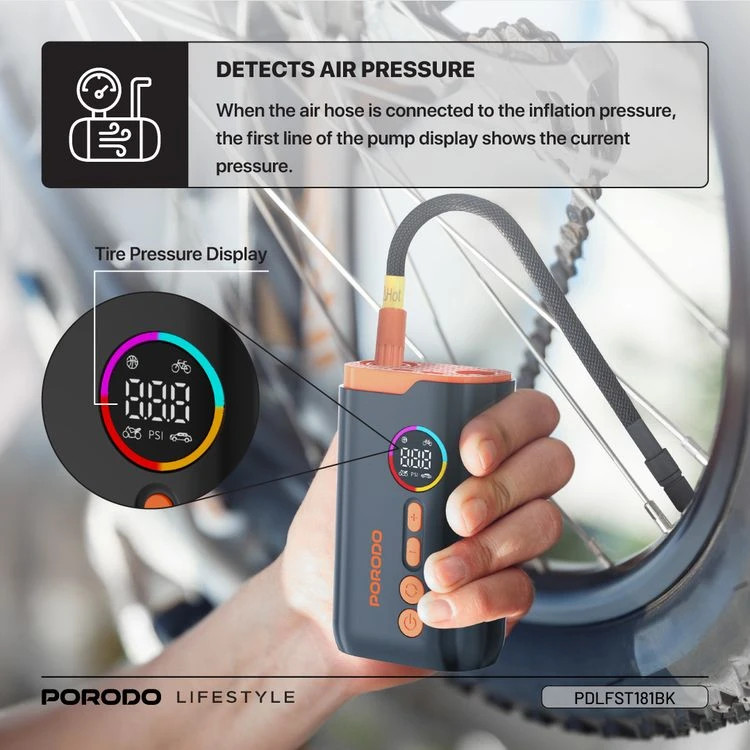 پمپ باد و چراغ قوه شارژی پرودو Porodo Lifestyle Electric Air Inflator PD-LFST181 - تصویر 13
